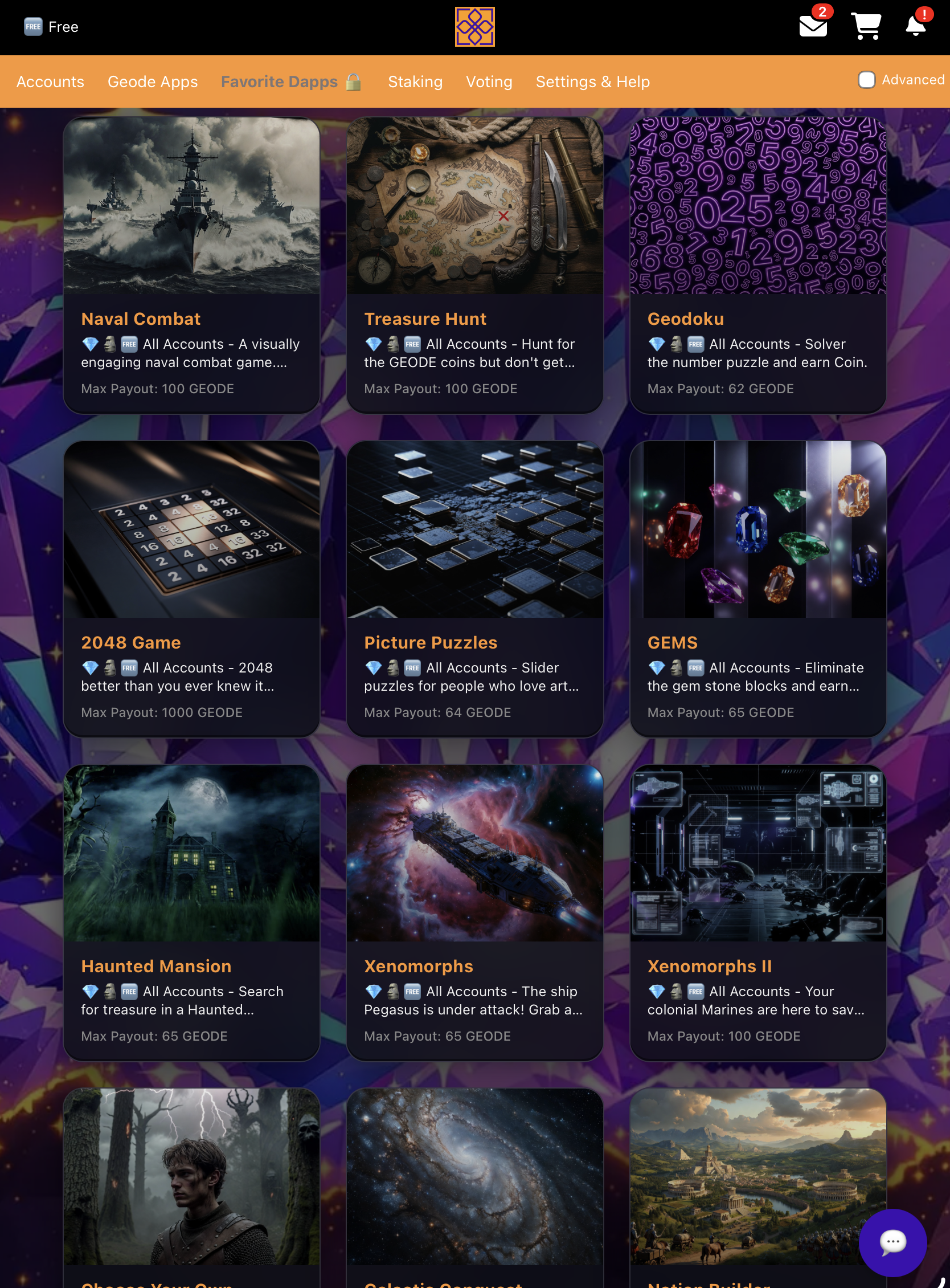The Geode Gaming arcade home screen