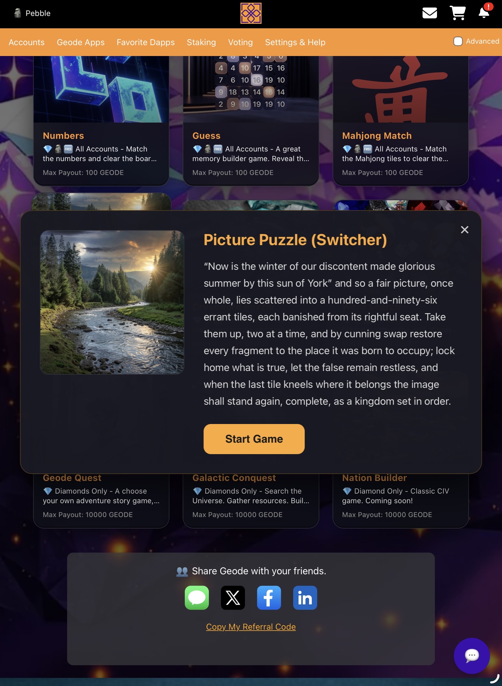 Picture Puzzle Switcher intro screen in Geode Gaming