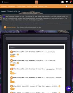 Browsing coin listings in Geode Private Exchange